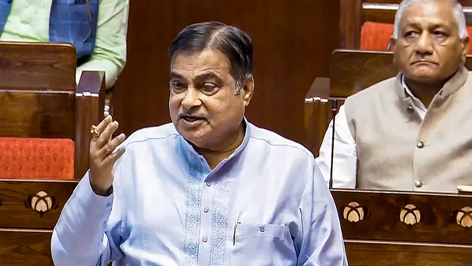 Union Minister of Road Transport and Highways Nitin Gadkari speaks in the Rajya Sabha during the Winter session of Parliament