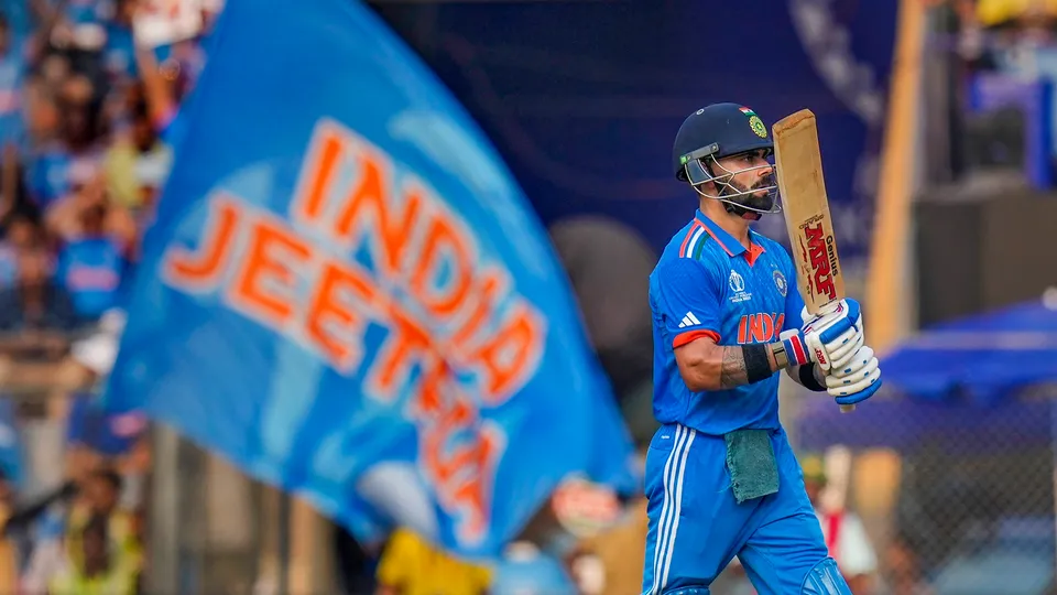 India's Virat Kohli during the ICC Men's Cricket World Cup 2023 semi-final match between India and New Zealand, at the Wankhede Stadium