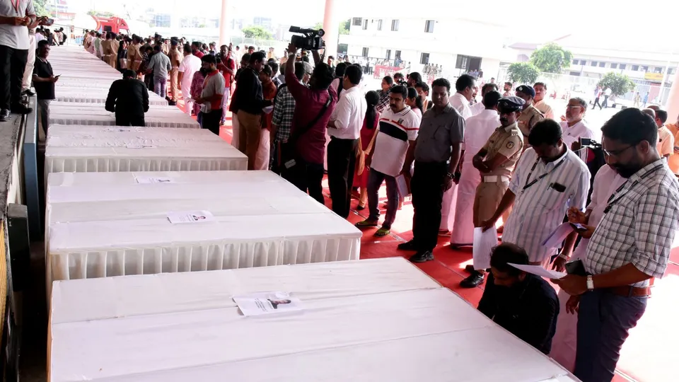 Arrangements are in place at the Cochin International Airport before the arrival of a special IAF flight carrying the mortal remains of victims of the recent Kuwait fire, in Kochi, Friday, June 14, 2024.