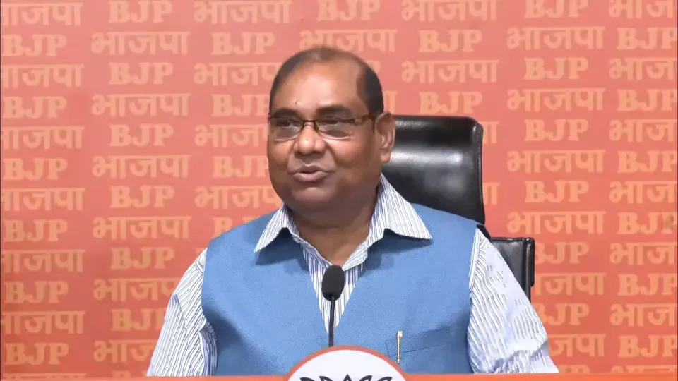 BJP MP Brij Lal addressing press conference at party's HQ  in New Delhi