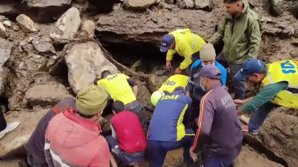 Rescue work underway after landslides trigerred by heavy rain damaged the Kedarnath pedestrian route, Saturday, Aug. 3, 2024