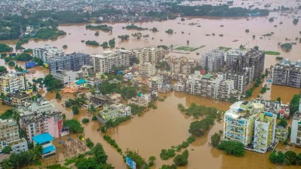 Flooded area due to overflow of Panchganga river during in Kolhapur