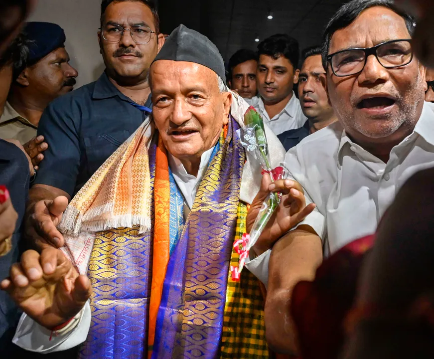 Former Maharashtra Governor Bhagat Singh Koshyari arrives at an airport as part of the Airport Tour, in Mumbai