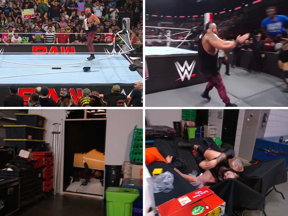 WATCH: Ring destroyed, locker room collapsed, as Bronson Reed and Braun Strowman pull off Godzila vs Kong on WWE Raw