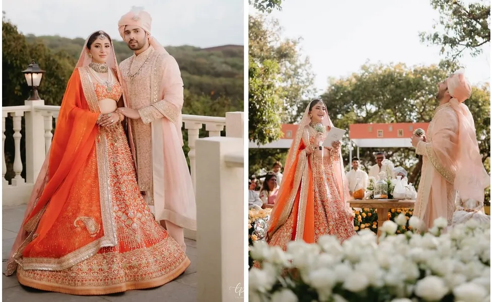 For Wedding With Armaan Malik, Ashna Shroff Glows Orange In A Manish  Malhotra Lehenga