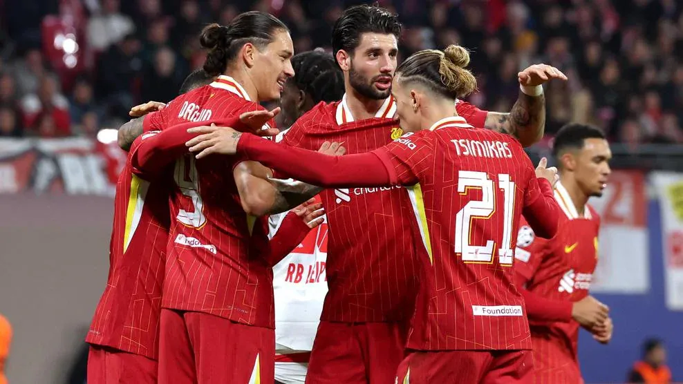 Liverpool players celebrate win against Leipzig-Sportz Point.com