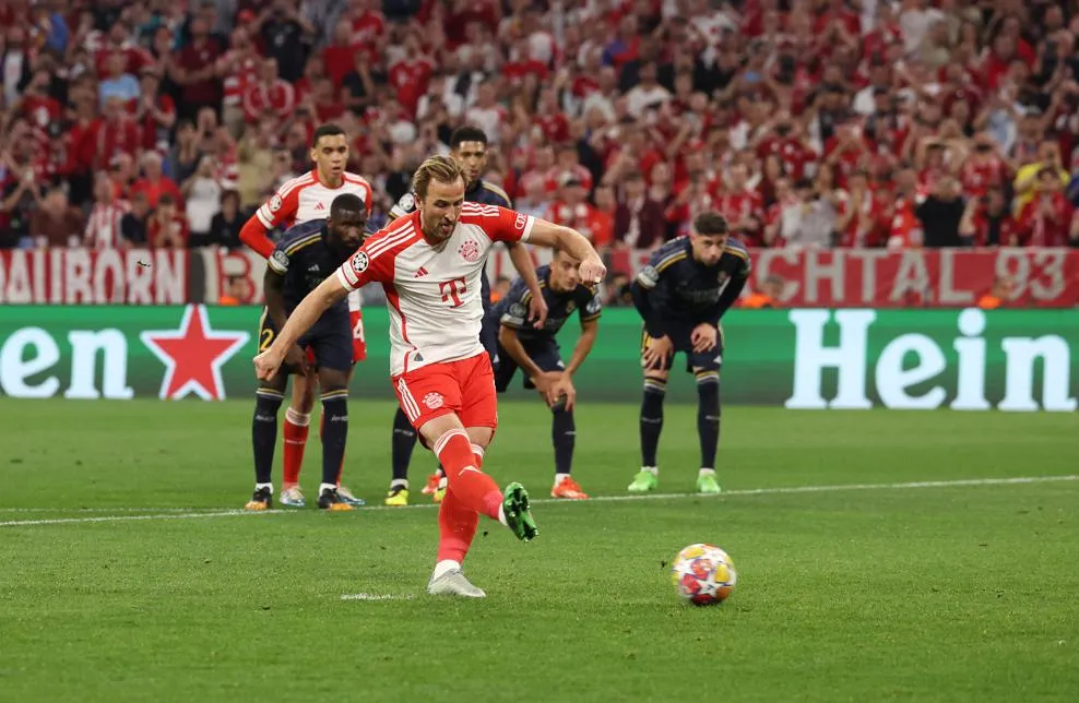 Harry Kane scored from the penalty spot in the Bayern Munich vs Real Madrid UCL 2023-24 semi-final - sportzpoint.com