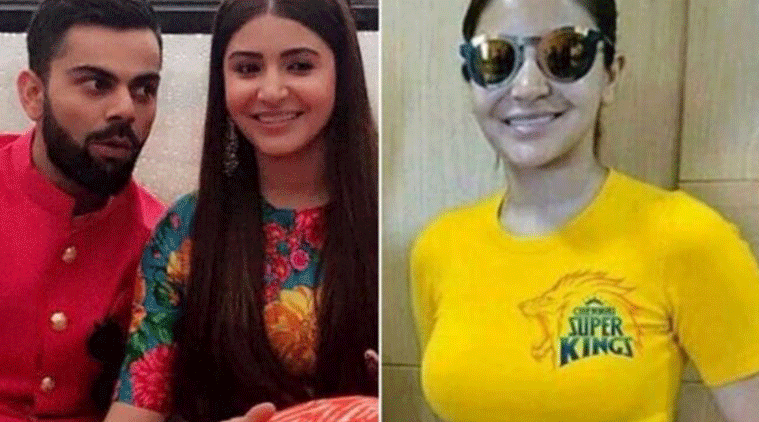 Virat Kohli's actress wife Anushka Sharma wearing csk jersey